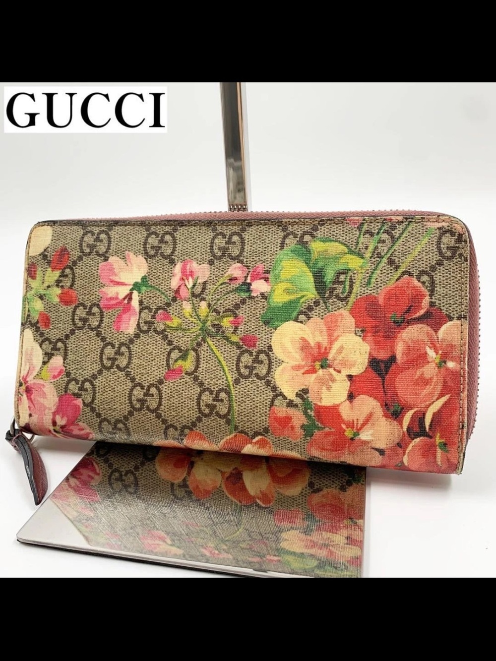 Gucci Floral GG Supreme Zip Around Wallet - Pink/Brown